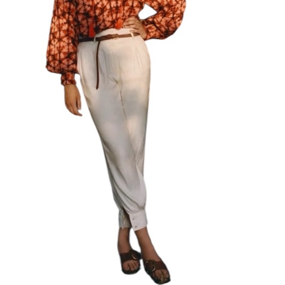 ANTHROPOLOGIE HIGH RISE Cream Ivory Club Casual Marie Joggers Trousers Pants 8